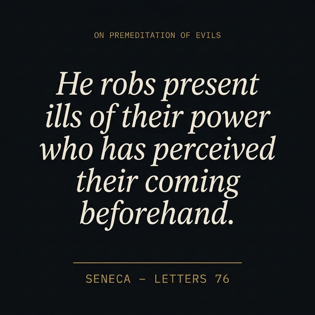 &lsquo;He robs present ills of their power who has perceived their coming beforehand.&rsquo; — Seneca, Letters 76