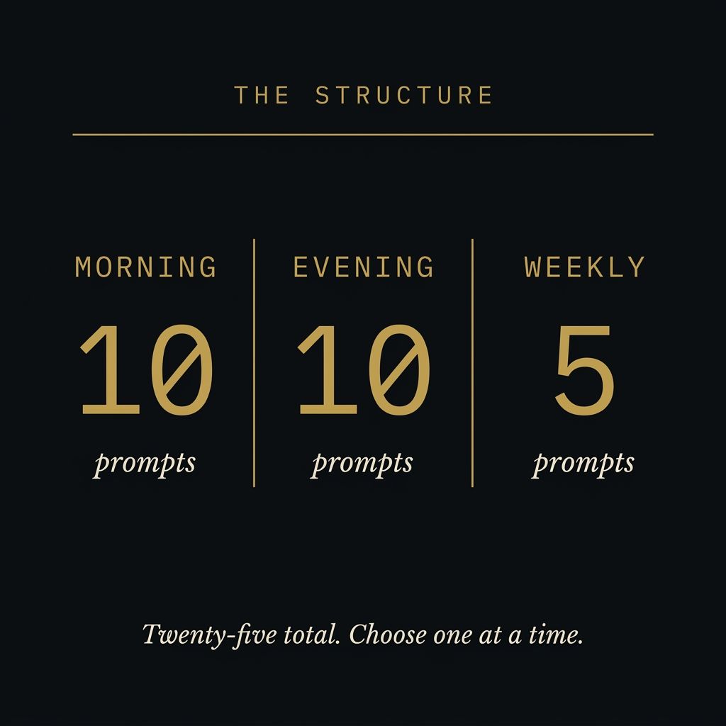 Morning 10, Evening 10, Weekly 5 — the structure