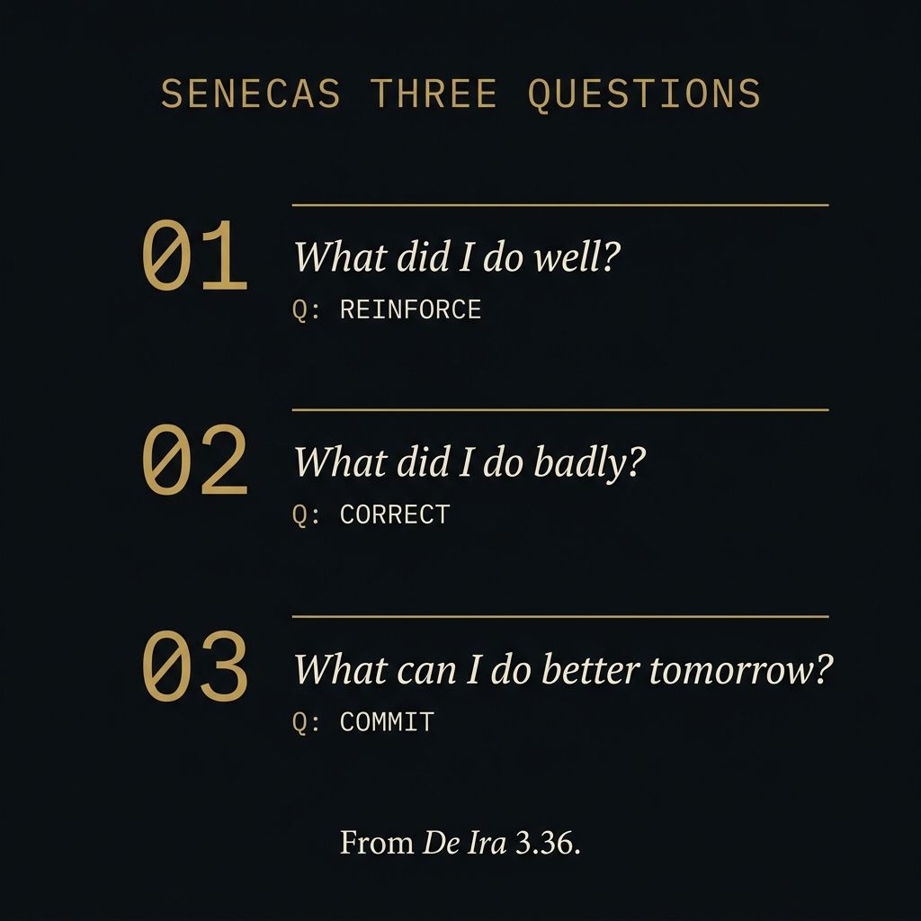 Seneca's three questions &mdash; reinforce, correct, commit