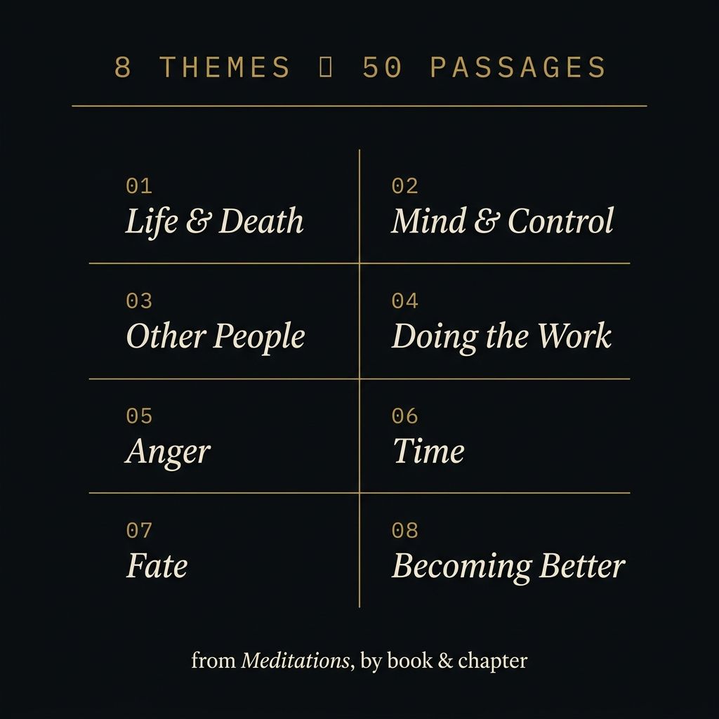 Eight themes across fifty passages of Meditations