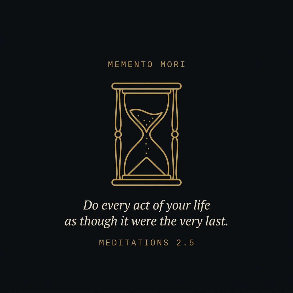 Memento mori hourglass emblem — Meditations 2.5