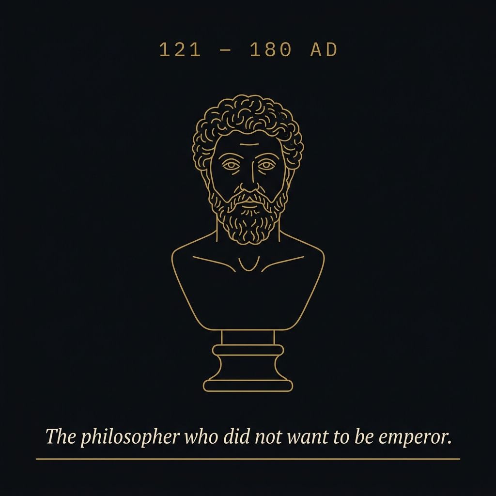 Marcus Aurelius &mdash; line-art bust of the philosopher emperor, 121&ndash;180 AD