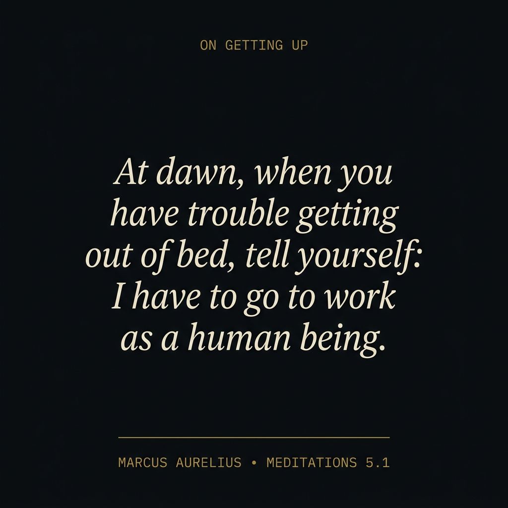 &lsquo;At dawn, when you have trouble getting out of bed, tell yourself: I have to go to work as a human being.&rsquo; &mdash; Marcus Aurelius, Meditations 5.1