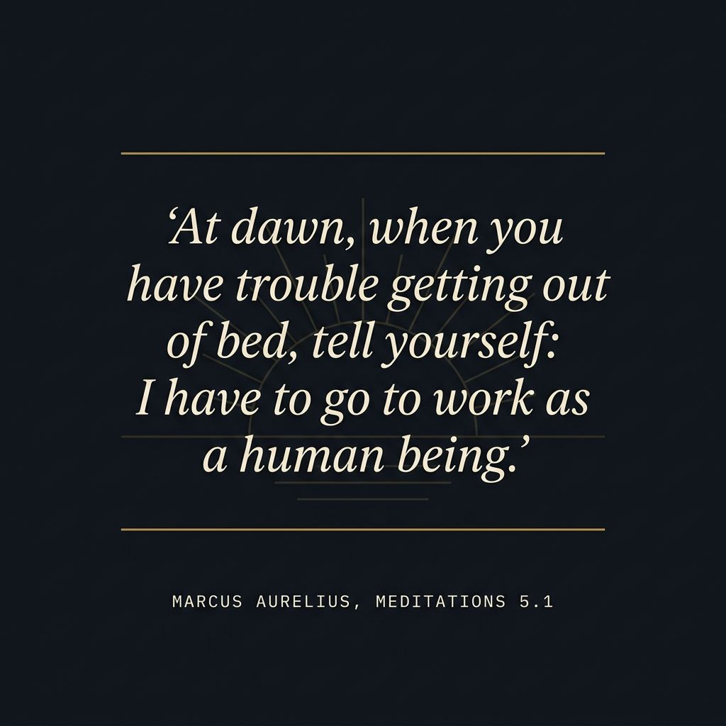 &lsquo;At dawn, when you have trouble getting out of bed, tell yourself: I have to go to work as a human being.&rsquo; &mdash; Marcus Aurelius, Meditations 5.1