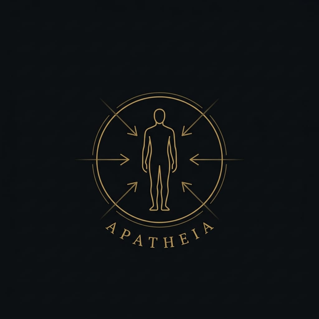 Apatheia stoicism — a still gold flame representing freedom from destructive passion