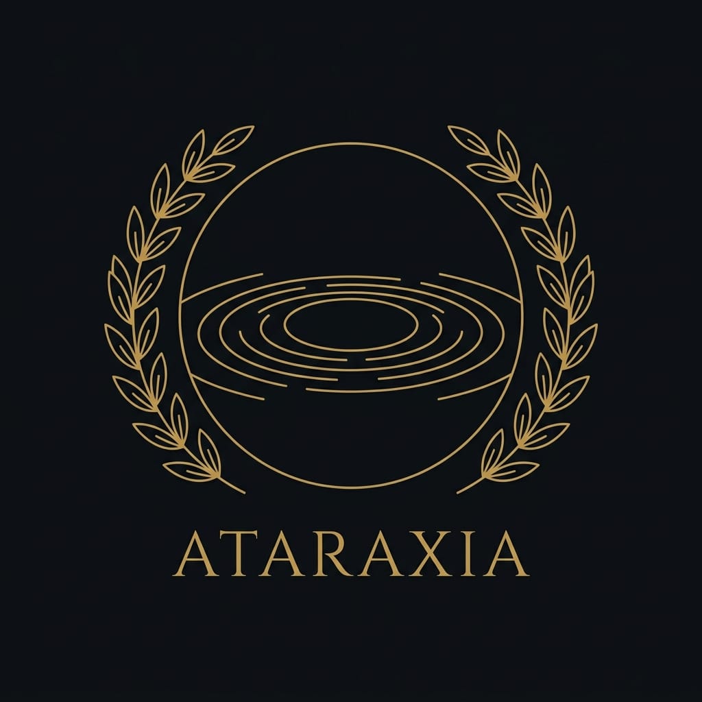 Ataraxia meaning — a Stoic line-art symbol of an undisturbed, calm mind