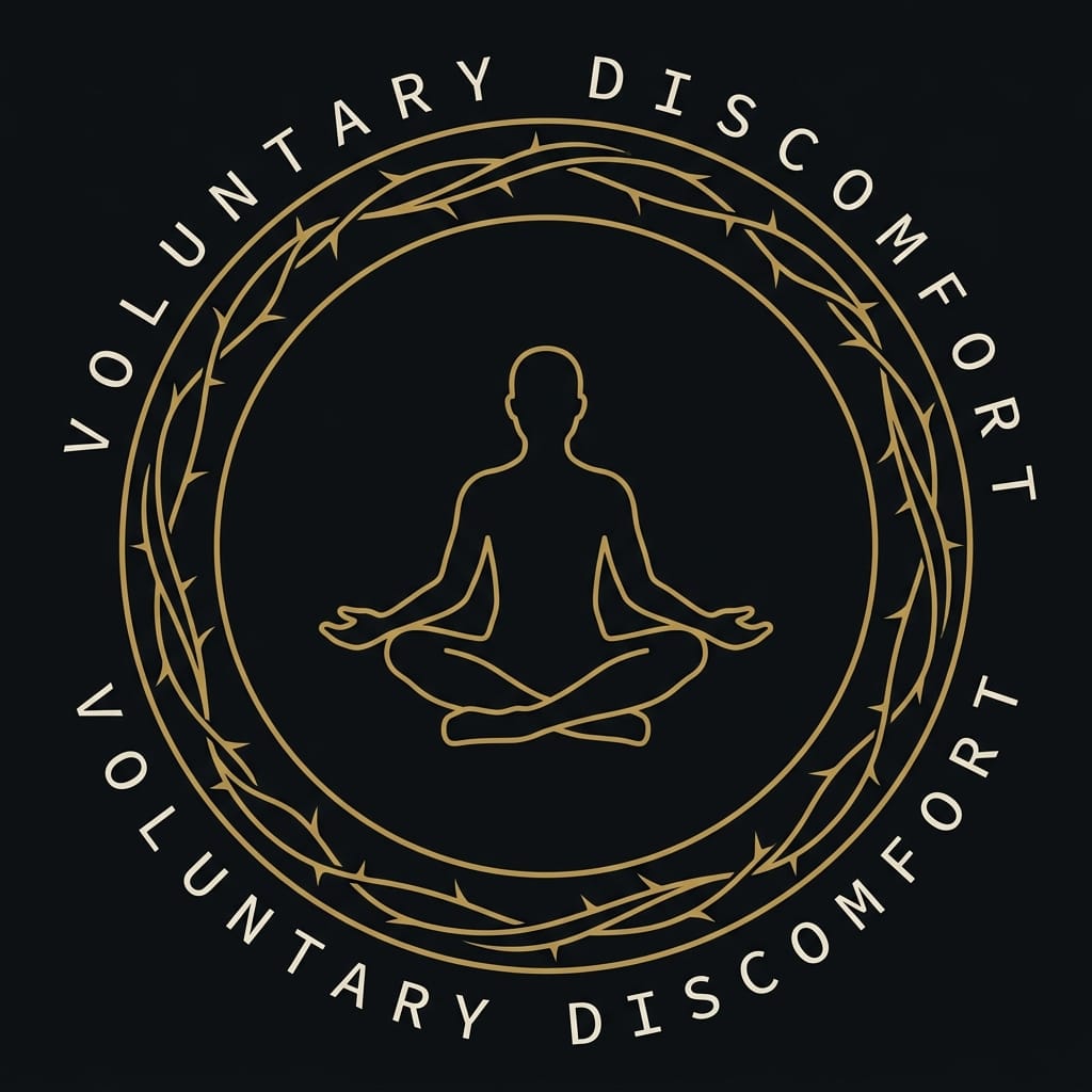 Voluntary discomfort in Stoicism &mdash; a single lit path leading from warmth into deliberate cold and simplicity