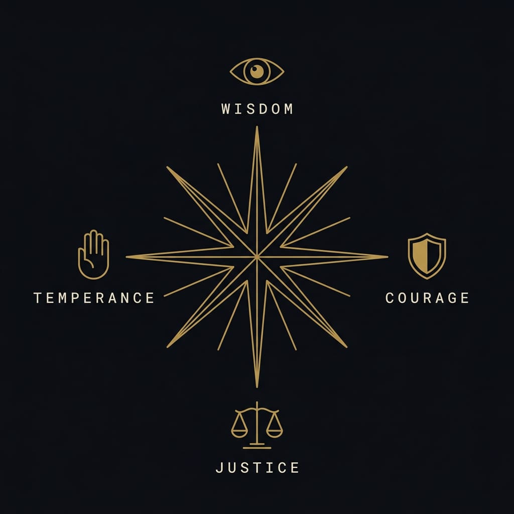 Diagram of the Stoic pause: impression, gold gap, then chosen response, in line-art on a dark background