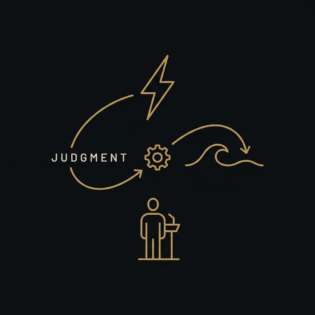 Concept illustration of a Stoic archer figure representing judgment between an emotional trigger and a considered response