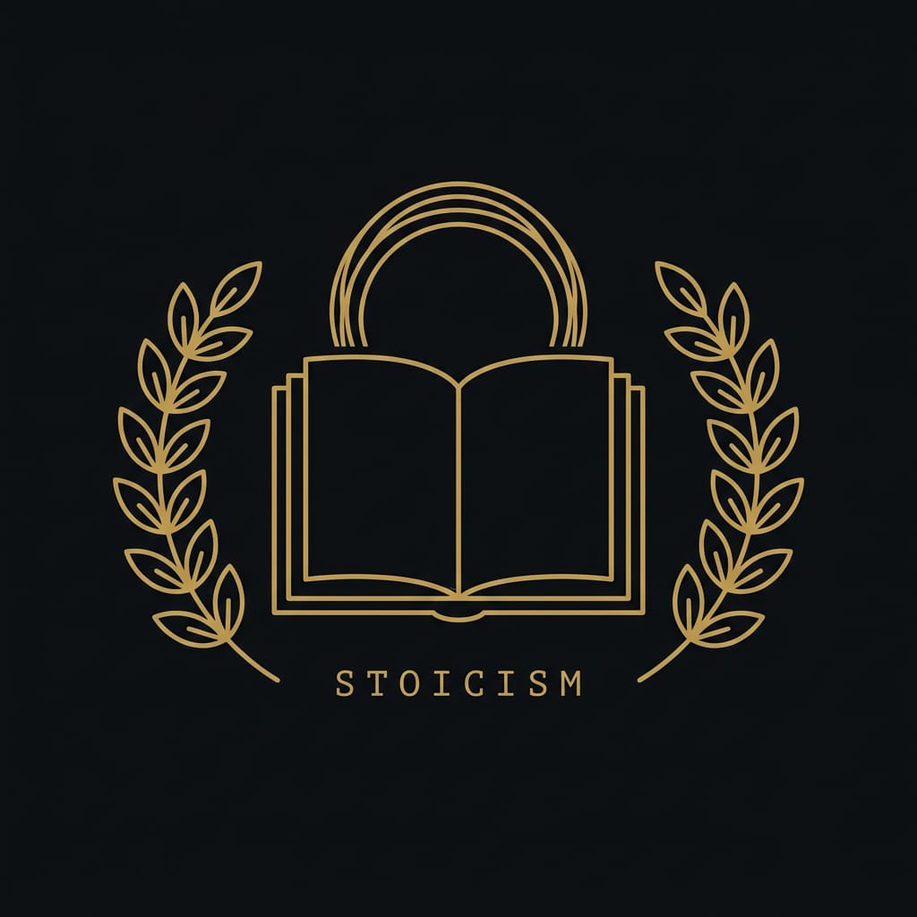 The best stoicism books &mdash; three ancient Stoic texts rendered as gold line-art books on a dark background