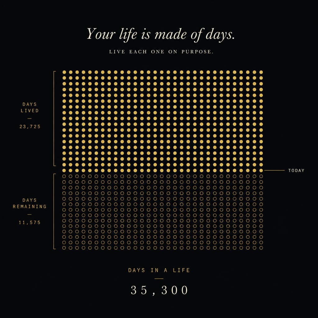 Weekly grid distinguishing weeks already lived from weeks still ahead, used as a Stoic practice